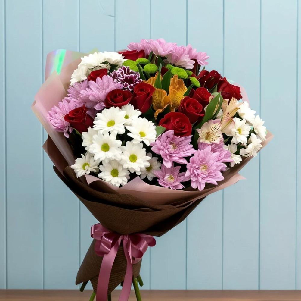 Букет цветов из: Розы, Хризантемы и Альстромерии в Березовке Воронежской области