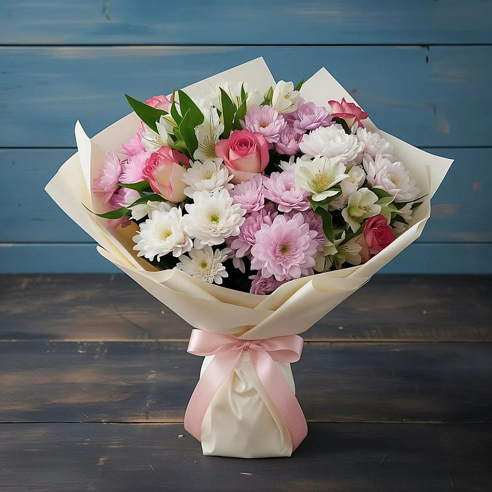 Букет цветов из: Хризантемы, Альстромерии и Розы в Березовке Воронежской области